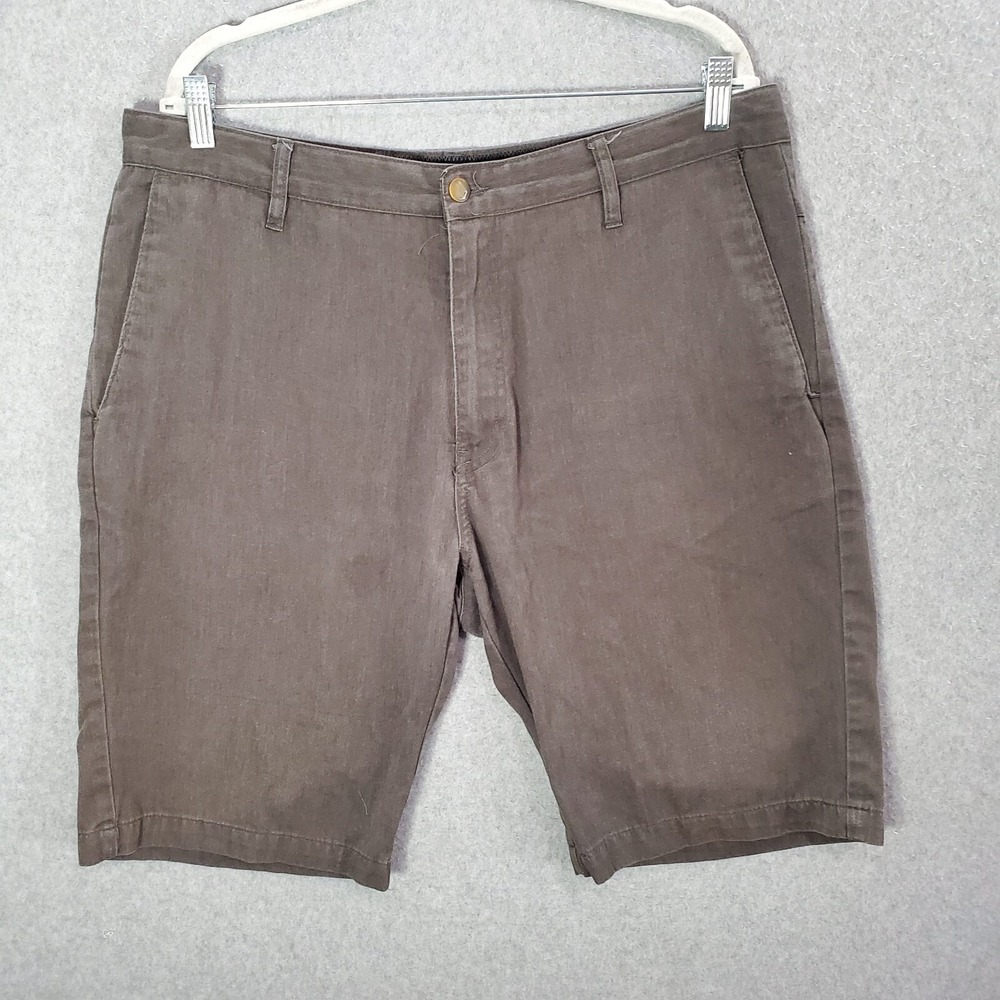 Volcom Men Shorts 36 Brown Chino‎ Pockets High Rise Logo 10" Inseam